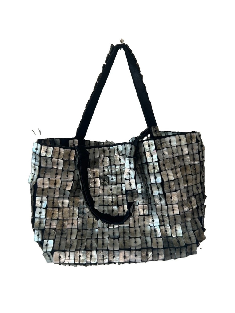 Vintage Y2K Mother of Pearl Shell Tile Handbag Beaded Silver Mini Purse - Picture 14 of 14